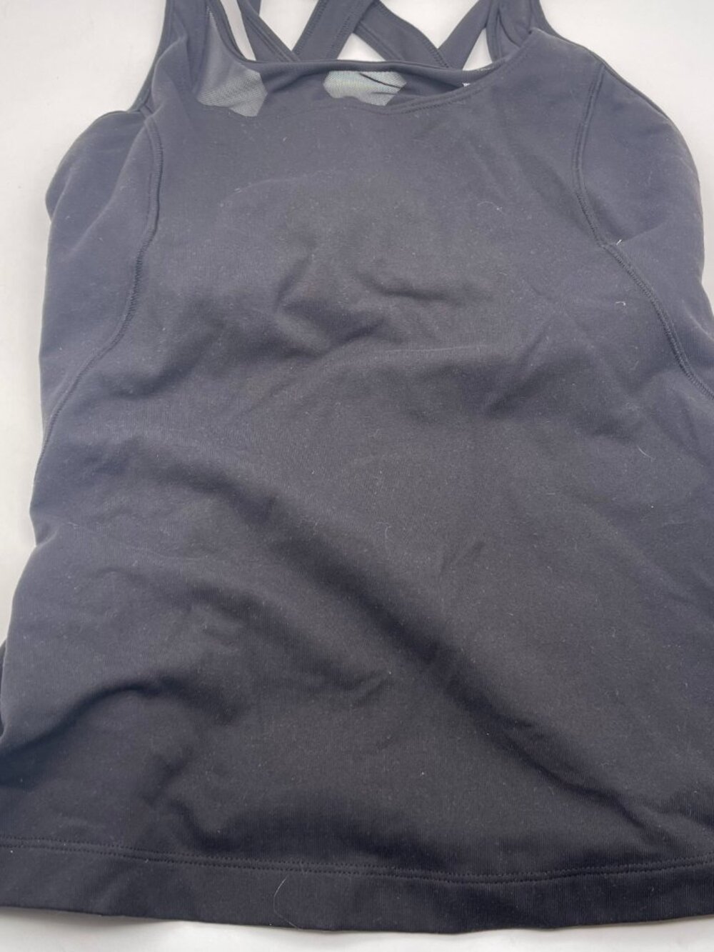 Lululemon size 6 Black Built-In Bra Sheer Mesh Accents 2-Strap Tank Top T3